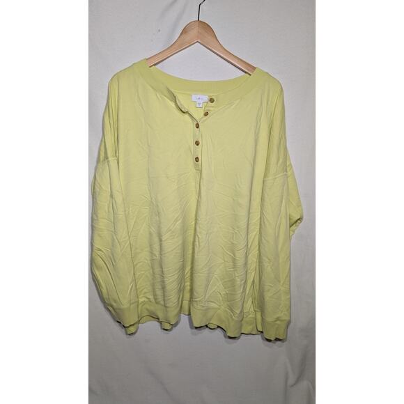 J Jill Fit Womens Long Sleeve Henley Sweater Sz 4X Lime highlighter yellow NWT - Picture 1 of 6